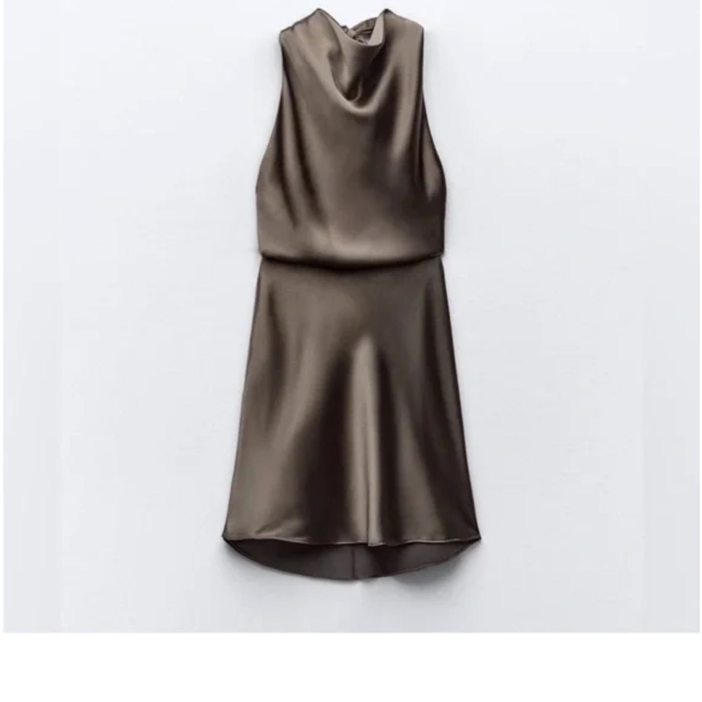 Brown Sleeveless Cowl Neck Sheath Dress